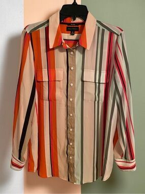 Olivia Investments Multicolor Vertical Stripe Button-Down Blouse, Size M